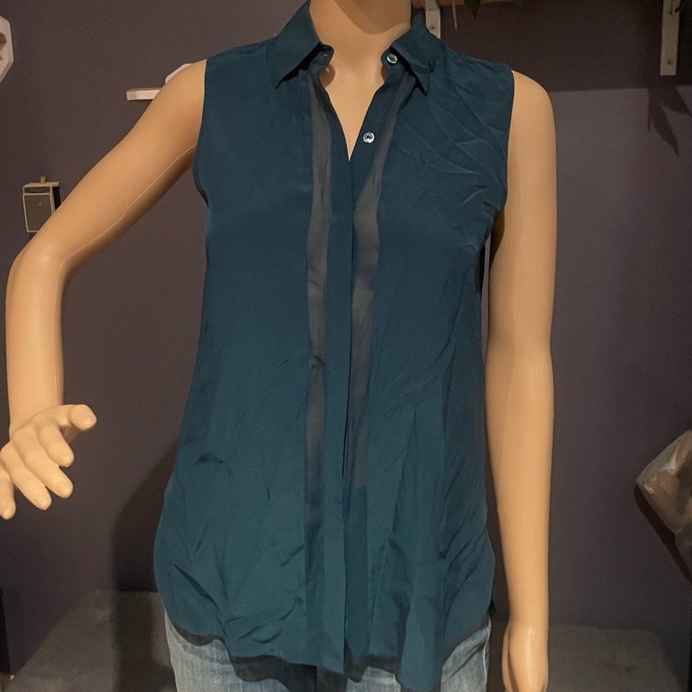 Vince forest green silk blouse